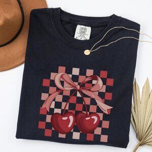 Coquette Bow Cherry Cute Girly Vintage Aesthetic Graphic T-Shirt